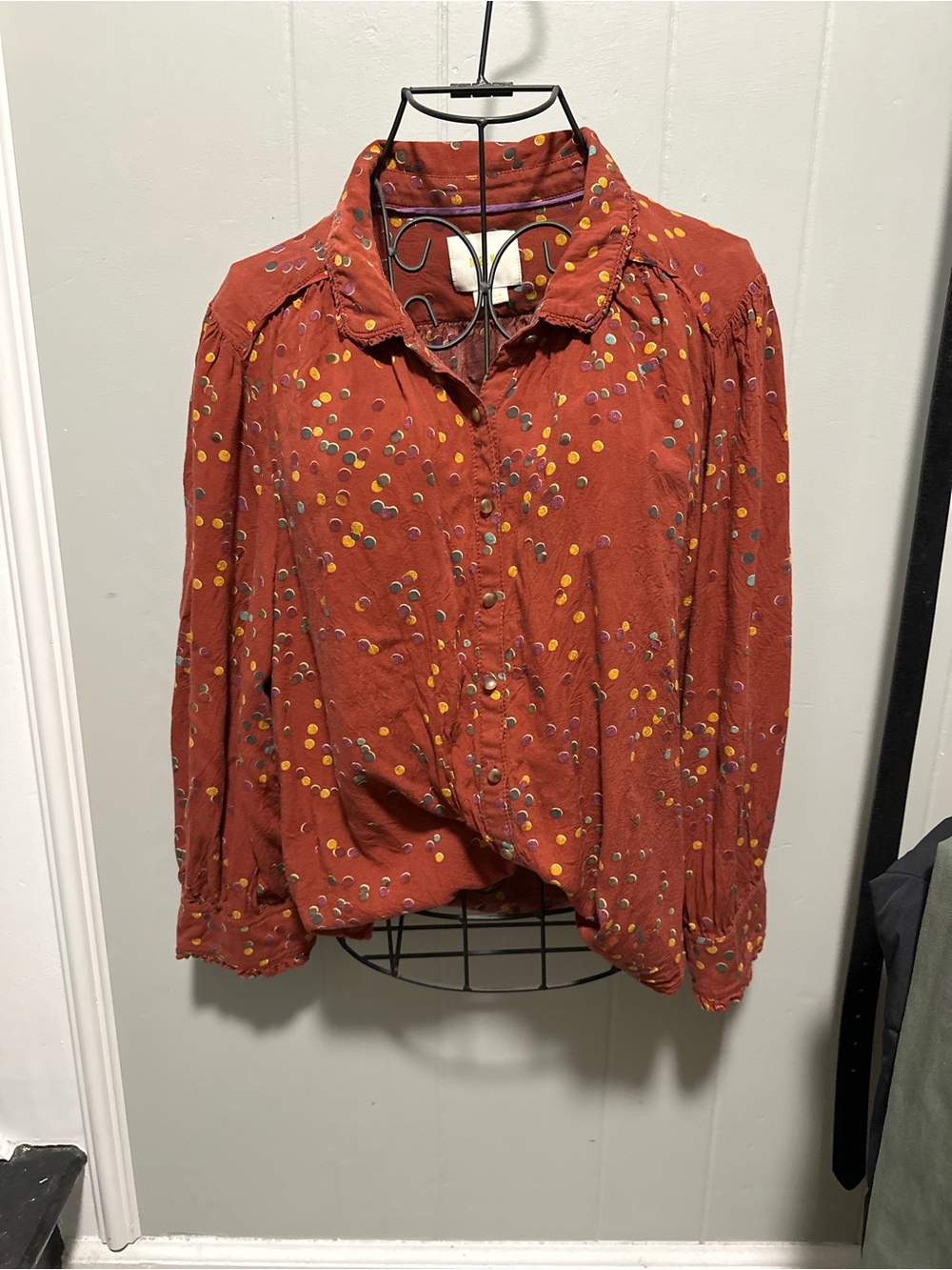 Rust Dot-Print Button-Up Women's Blouse MAEVE size Medium FALL